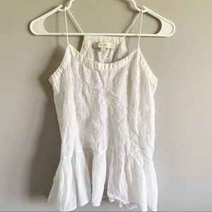 Loft White Detailed Sheer Fit and Flare Tank Top